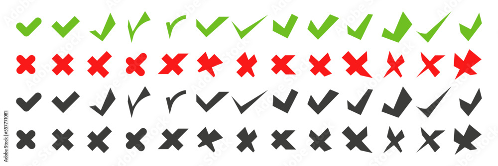 Check mark and cross symbols in flat design. Vector stock illustration Check mark and cross symbols in flat design. Vector stock illustration