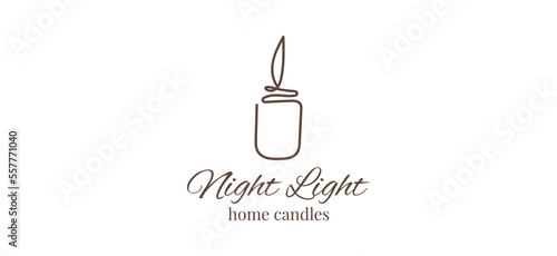 Trendy sketch banner with one line candle logo. Vector sketch illustration. Template design. Romantic background. Vector illustration