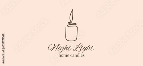 Trendy sketch banner with one line candle logo. Vector sketch illustration. Template design. Romantic background.