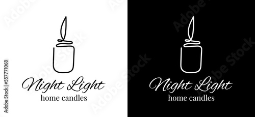 Set of one line candle logo Night light home candle. Black and white colors. Vector sketch illustration. Template design. Romantic background. Brown neutral colors. Vector illustration