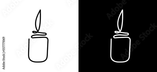 Set of one line candle logo. Black and white colors. Vector sketch illustration. Template design. Romantic background. Brown neutral colors. Vector illustration