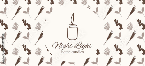 Trendy sketch banner with one line candle logo. Vector sketch illustration. Template design. Romantic background. Vector illustration