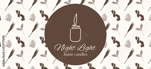 Trendy sketch banner with one line candle logo. Vector sketch illustration. Template design. Romantic background. Vector illustration