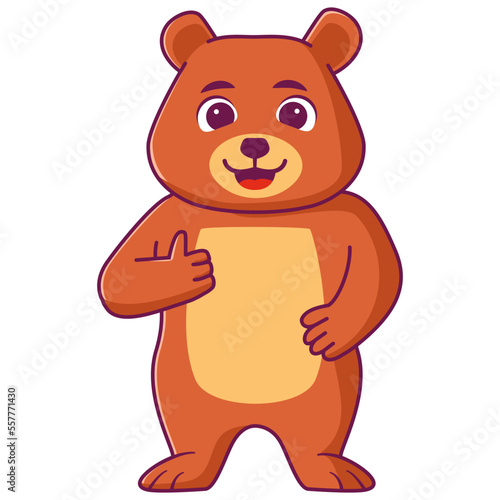 Cute baer giving thumb up.Cartoon teddy bear with ok sign hand.Isolated on white background.Line art vector illustration.