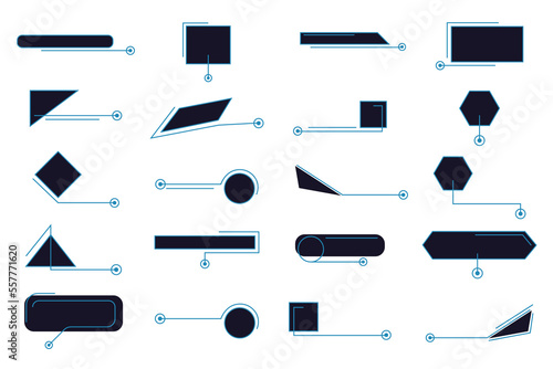 Callouts titles banner. Futuristic callouts template, digital line text frame boxes and callout label set.Vector
