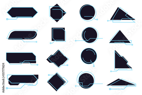 Callouts titles banner. Futuristic callouts template, digital line text frame boxes and callout label set.Vector