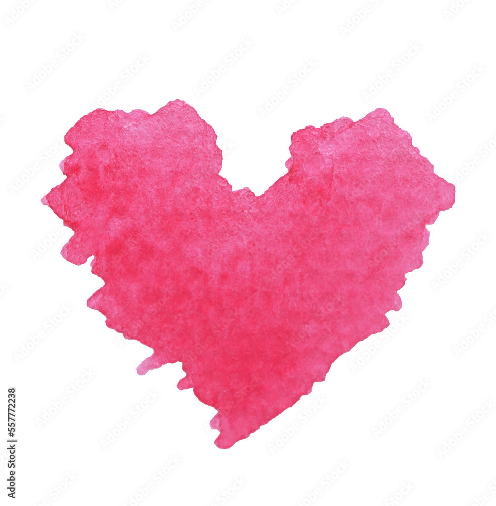 single hand-painted watercolor red heart, white background