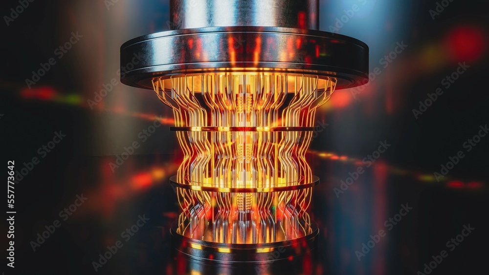 A futuristic glowing quantum computer unit, 3d render - obrazy, fototapety, plakaty 