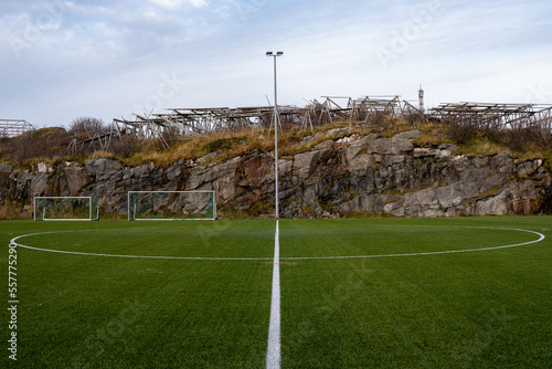 Henningsvaer soccer field in Lofoten Islands, Norway