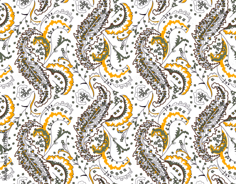 Floral seamless pattern with paisley ornament
