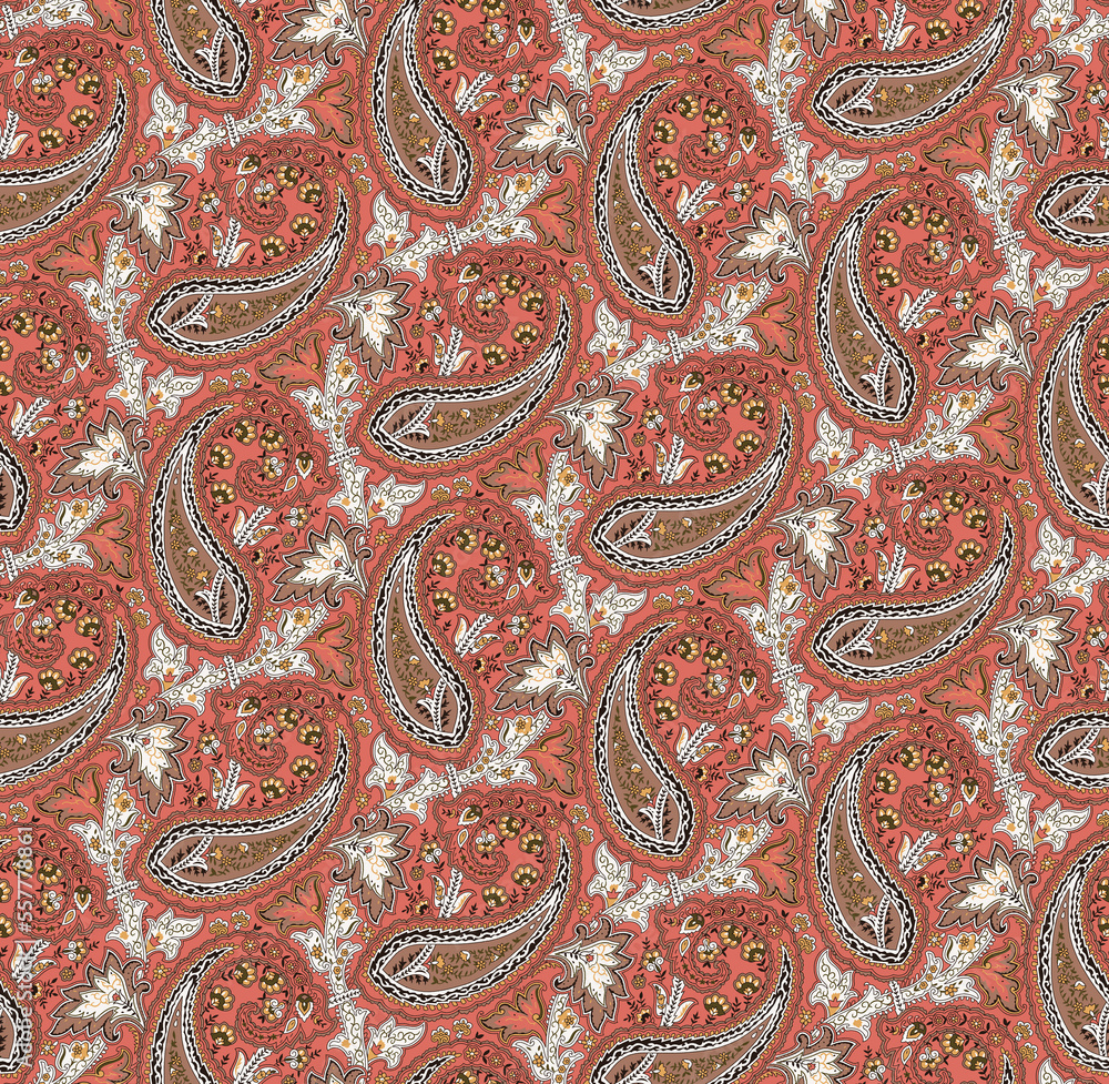 Floral seamless pattern with paisley ornament
