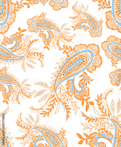 Floral seamless pattern with paisley ornament 