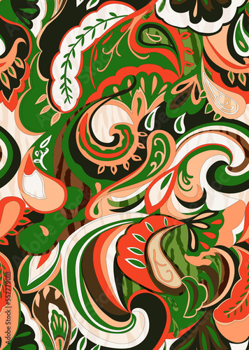 Floral seamless pattern with paisley ornament 