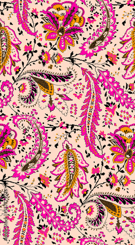 Cuadro en lienzo Floral seamless pattern with paisley ornament