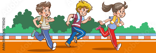 kids running race cartoon vector illustration