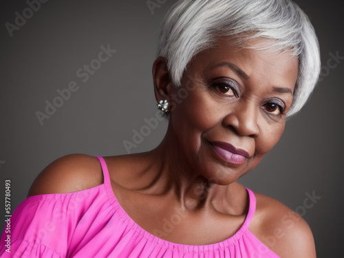 portrait of a elderly ebony woman with short grey hair - AI