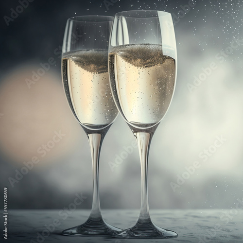 two glasses of champagne. sketch art for artist creativity and inspiration. generative AI 