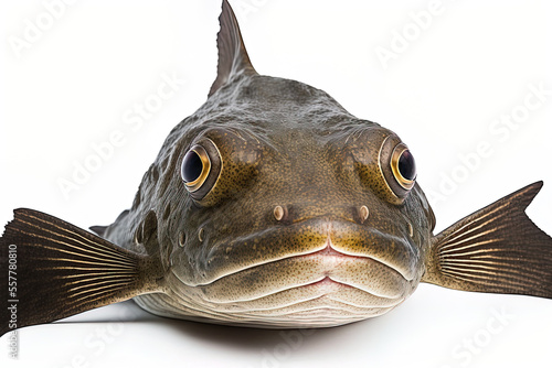 Silurus glanis, a European catfish, head, isolated on a white background. Generative AI photo