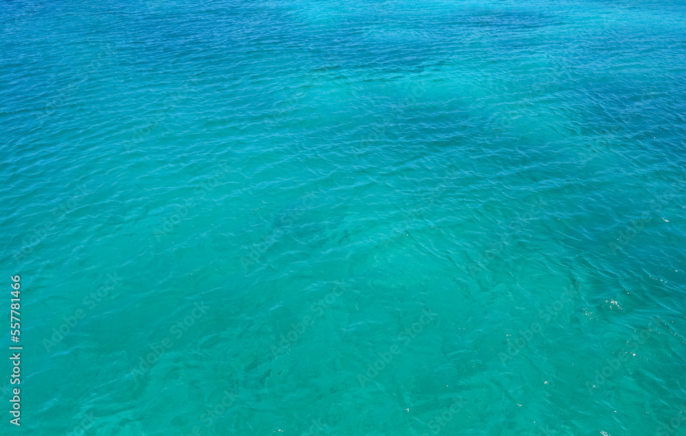 Azure Caribbean sea calm and clear water. Blue aqua marine background.	
