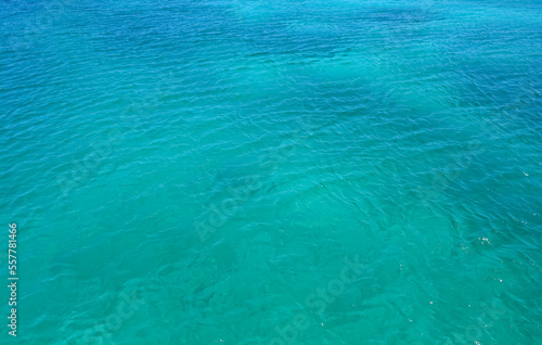 Azure Caribbean sea calm and clear water. Blue aqua marine background. 