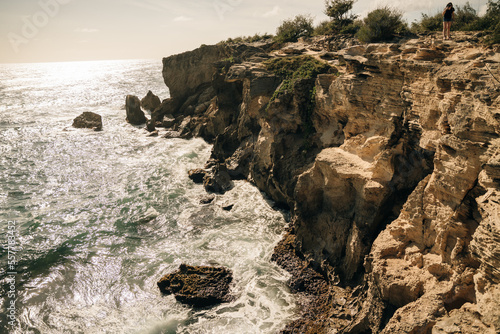 A view of the Pacific Ocean from the cliffs of the Mahaulepu Heritage Trail in Poipu, Kauai, Hawaii, USA photo