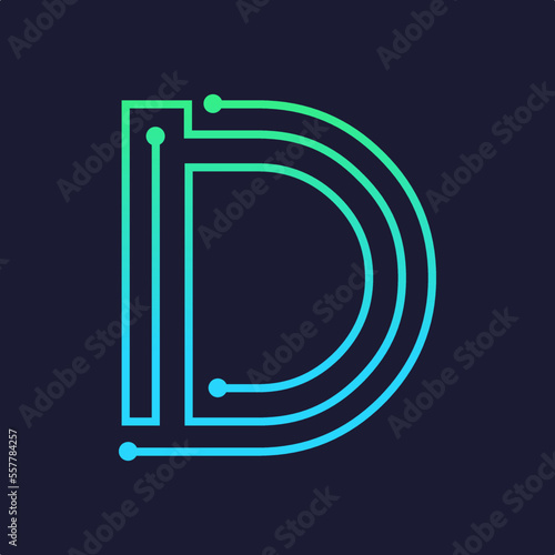 Letter D logo design template,Technology abstract dot connection cross vector logo icon circle logotype