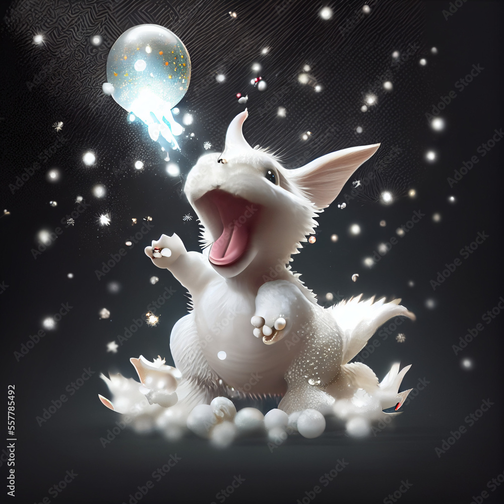Obraz premium Cute white baby dragon with christmas decoration, generative ai