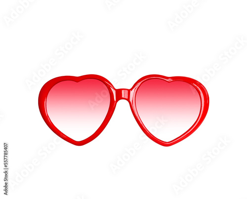 Red heart sunglasses with pink shades isolated cutout