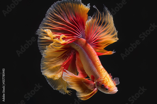 Swimming yellow and red betta fish. Generative AI