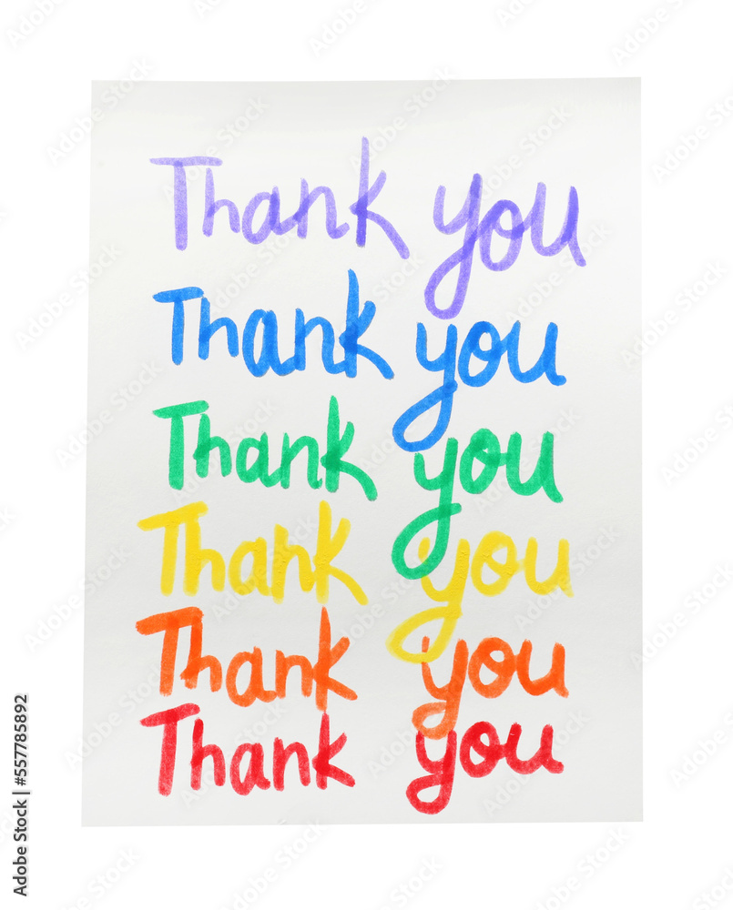 Card with phrases Thank You in rainbow colors isolated on white Card with phrases Thank You in rainbow colors isolated on white
