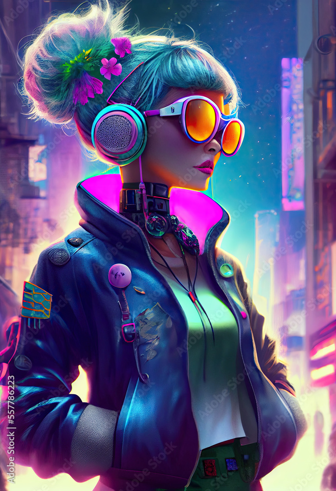 Cyberpunk girl wearing technology, Generative AI