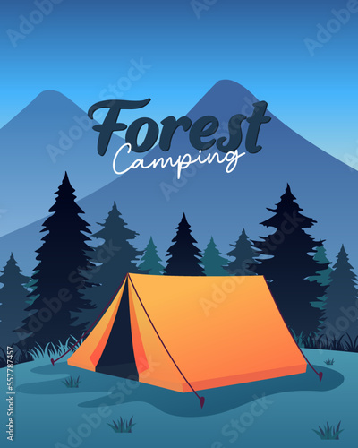 Tent in the forest vector illustration. Suitable for camping event posters, banners, flyers, and many other