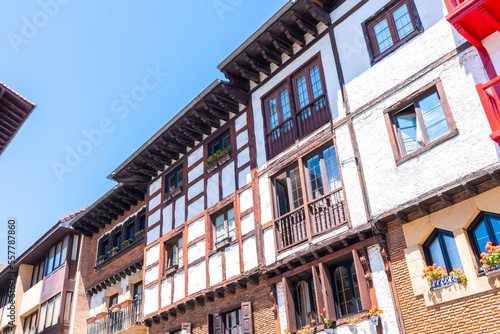 Traditional wooden houses of Fuenterrabia or Hondarribia in the old part, Gipuzkoa photo