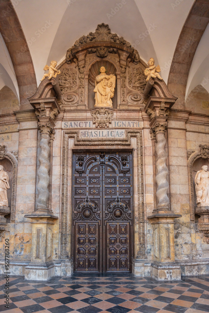 Entrance door of the Sanctuary of Loyola, Baroque church of Azpeitia in Gipuzkoa