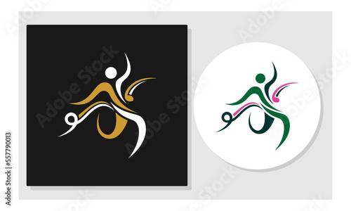 Running people logo with lines or ribbon design