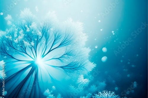 Coral reefs under the sea in winter. Abstract winter theme wallpaper background.