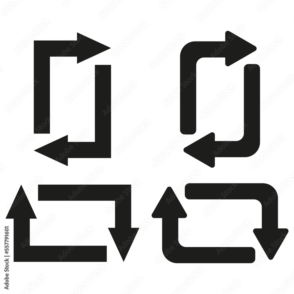 black arrows shapes. Reload symbol. Arrow rectangles. Vector illustration. black arrows shapes. Reload symbol. Arrow rectangles. Vector illustration.
