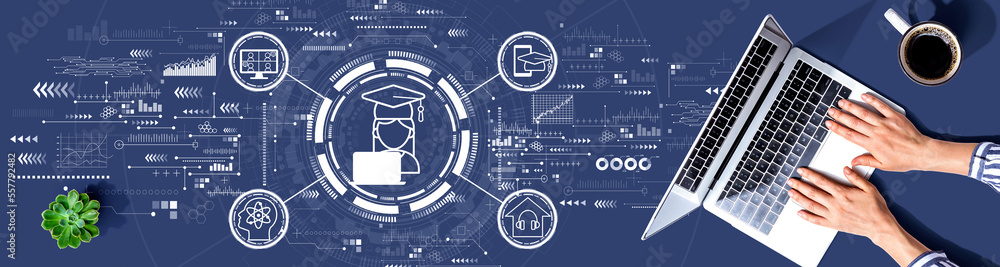 Distance learning theme with person using a laptop computer