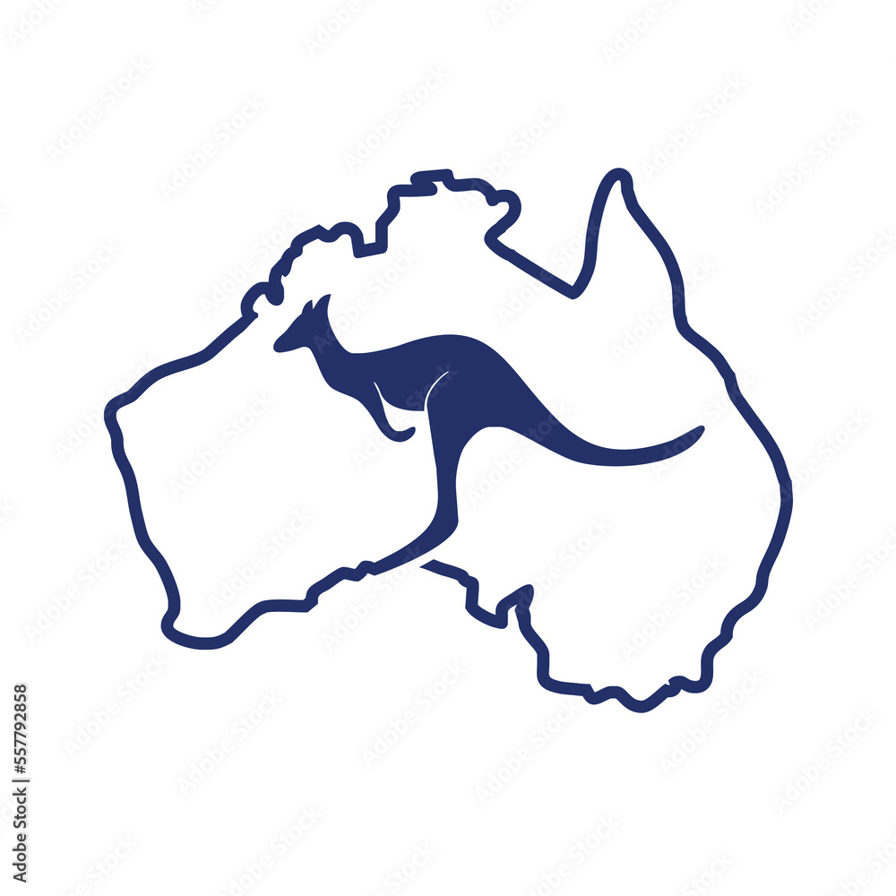 Australia map with simple kangaroo in the middle Stock Vector | Adobe Stock