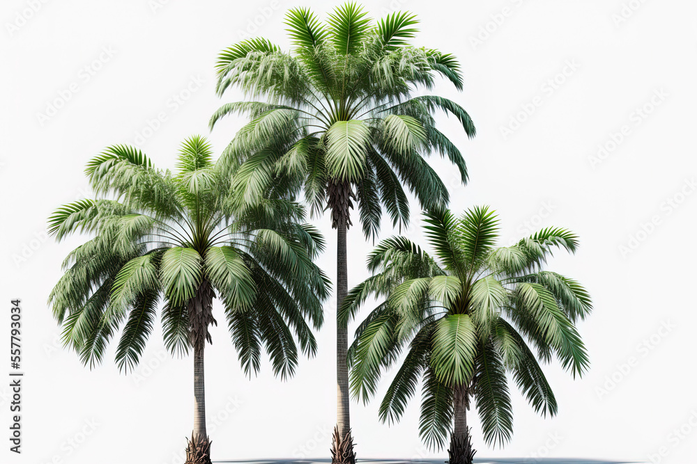 Obraz premium Betel palm trees in a group, isolated on a white background. Generative AI