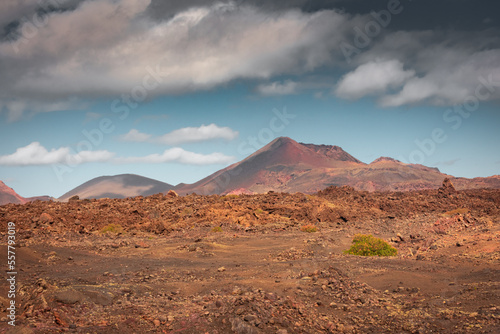 Wild volcanic landscape of the Timanfaya National Park, Lanzarote, Canary Islands, Spain