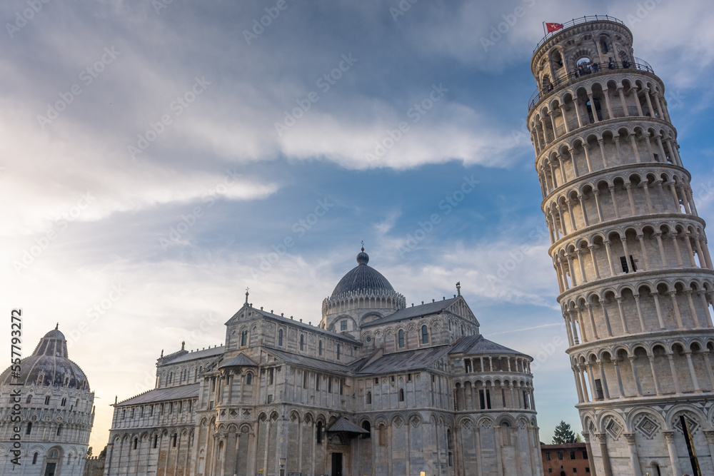 View of the Cathedral and the Leaning tower of Pisa,  Italy