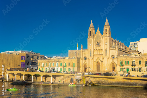 Sliema, Malta, 22 May 2022: The Cathedral right on the harbor of Sliema