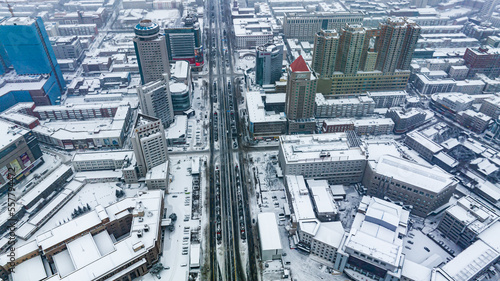 Cityscape of Changchun  China in heavy snow