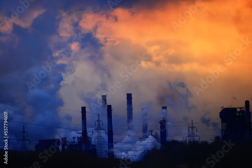 factory pipe smoke background gray abstract, co2 pollution © kichigin19