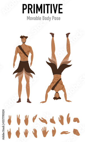 primitive man character with posable move vector for people man character