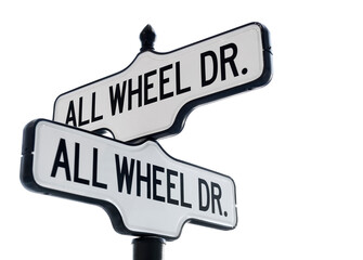 All Wheel Drive street sign in white