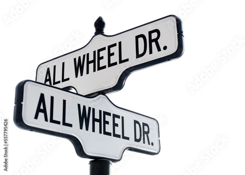 All Wheel Drive street sign in white