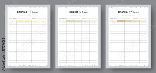 Daily weekly monthly financial planner. Printable financial planner templates. Budget planner template design. Finance, budget, income, debt, savings, expenses planner. Modern planner template design