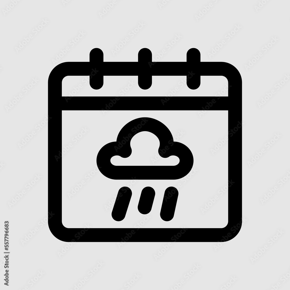 Rainy calendar icon in line style, use for website mobile app presentation Rainy calendar icon in line style, use for website mobile app presentation